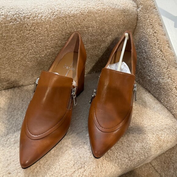 Linea Paolo Classy Pump/Boxy Heel Loafer Pump/Side Zipper/8.5M/Cognac Leather - Picture 2 of 4
